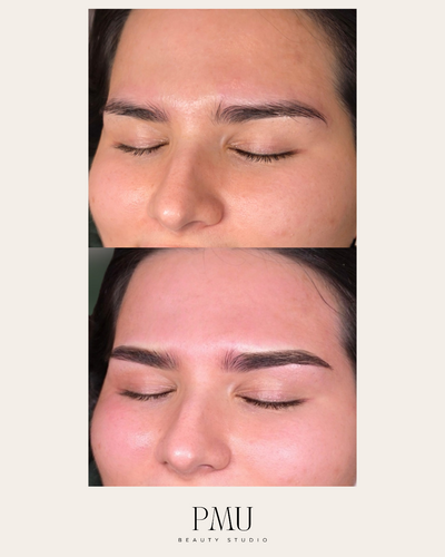 Before and after comparison of a woman's eyebrows