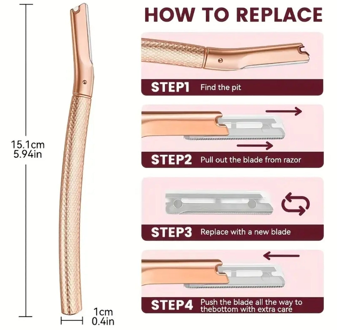 Stainless Steel Dermaplaning & Eyebrow Razor with Refill Blades
