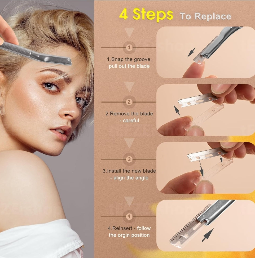 Stainless Steel Dermaplaning & Eyebrow Razor with Refill Blades